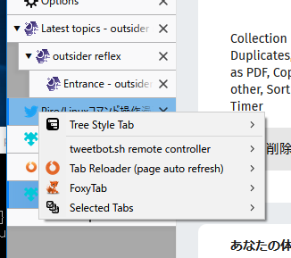 (A screenshot of the new context menu opened with a specified tab context. There is no default tab context menu commands, and there are only addon's commands.)